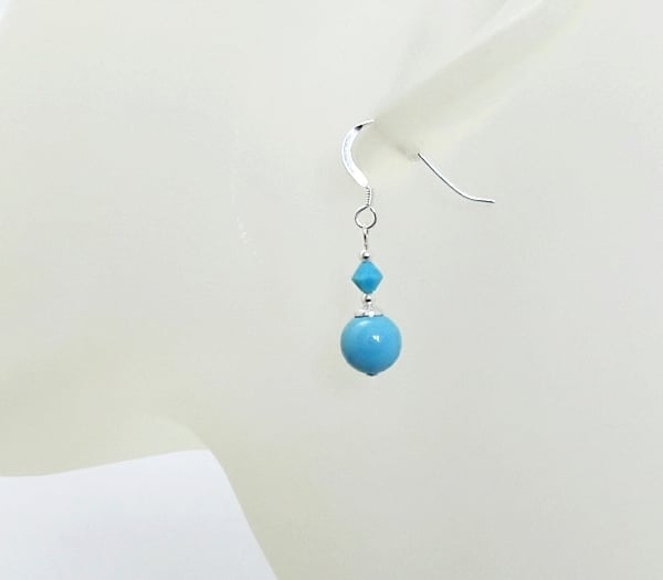 Turquoise Blue Pearls & Crystal Sterling Silver Earrings With Swarovski Elements