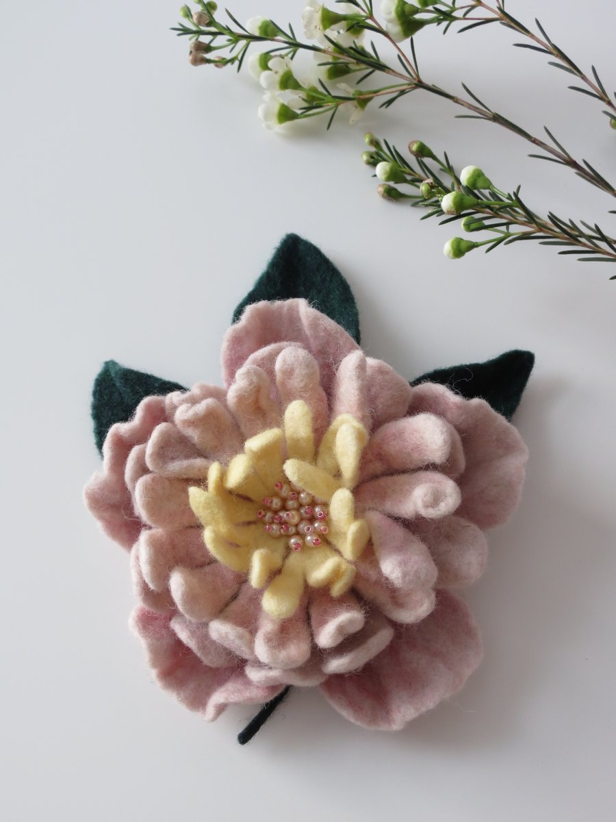 Merino Wool Needle Felted Flower Brooch