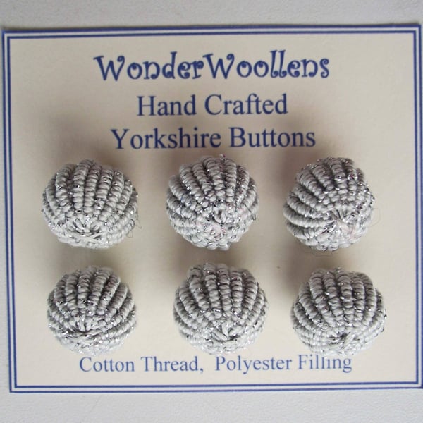 Yorkshire Thread Buttons, set of 6, Handmade, Silver, Shiny , Embellishments