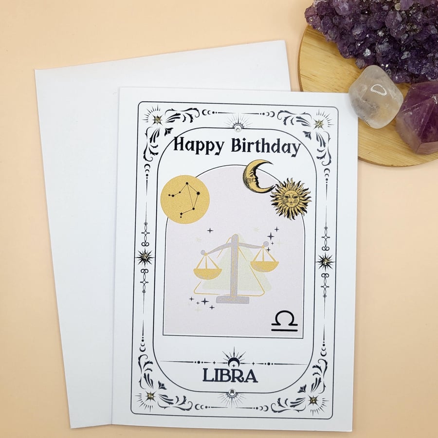 Libra Tarot Birthday Card For Zodiac Star Sign Card, Unique Design