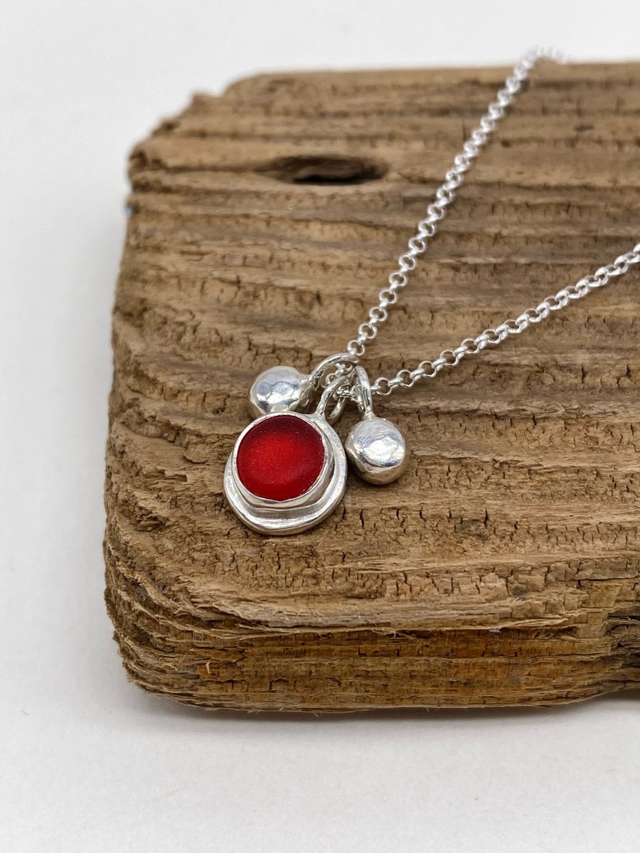 Red Sea Glass and Pebble Necklace