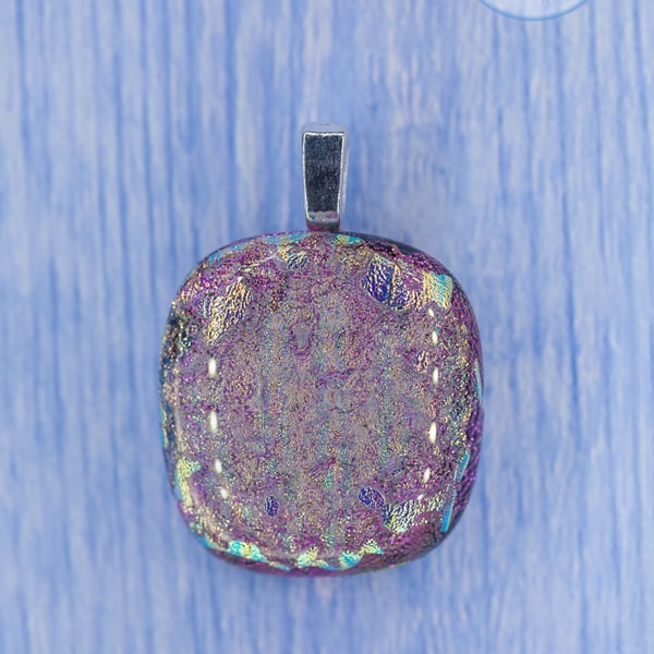 Delicate shimmer sparkle dichroic fused glass pendant pink gold