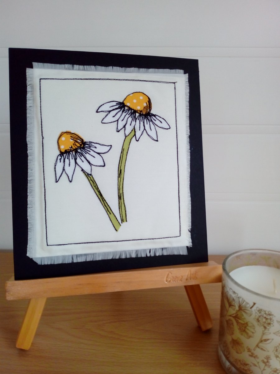 Daisy, Daisy Textile Art, Free Motion Embroidered Summer Flowers Artwork