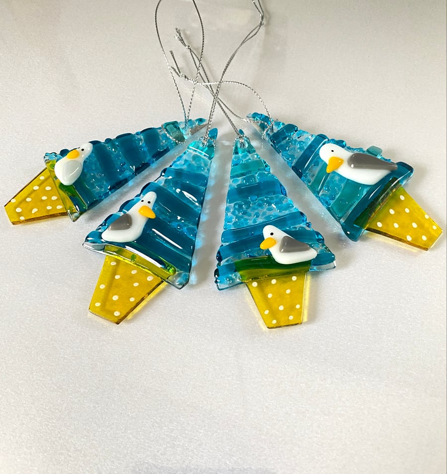 Fused glass seagull sea themed Christmas tree 