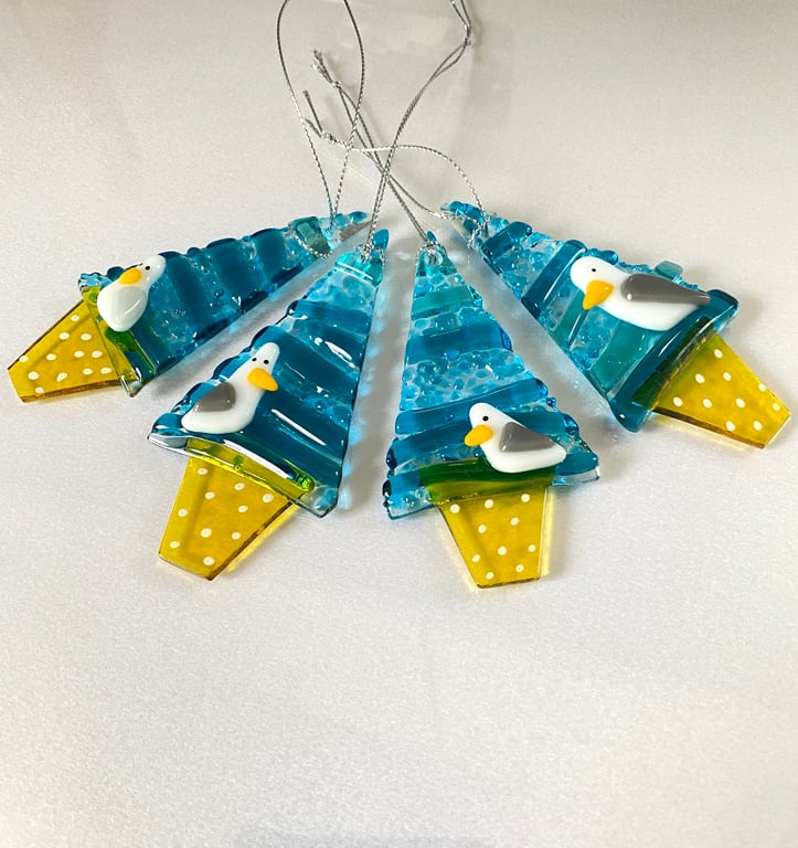 Fused glass seagull sea themed Christmas tree 