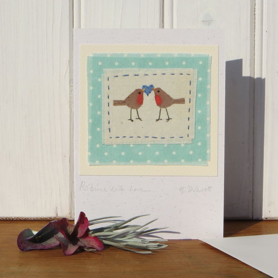 Robins with Love  hand-stitched detailed miniature, first Christmas together?