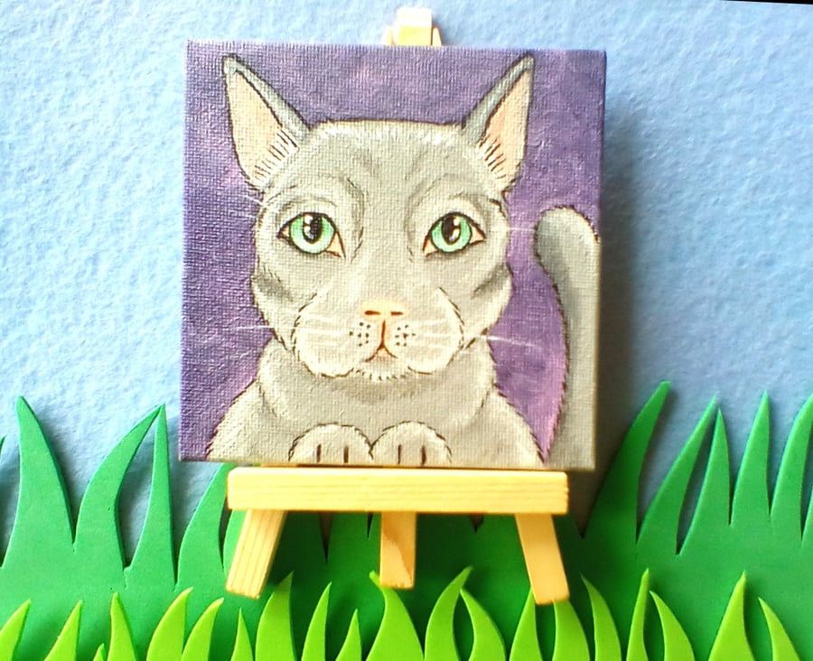 Cat Original Painting with Mini Easel Charity Donation