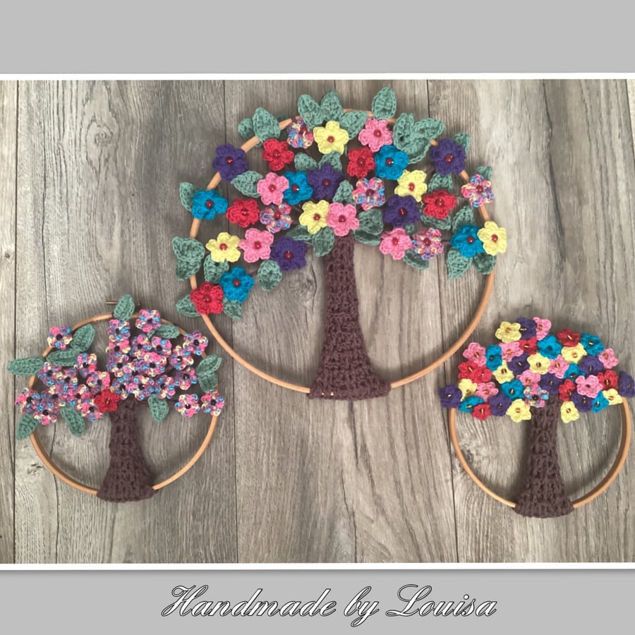 Trio crocheted flower trees