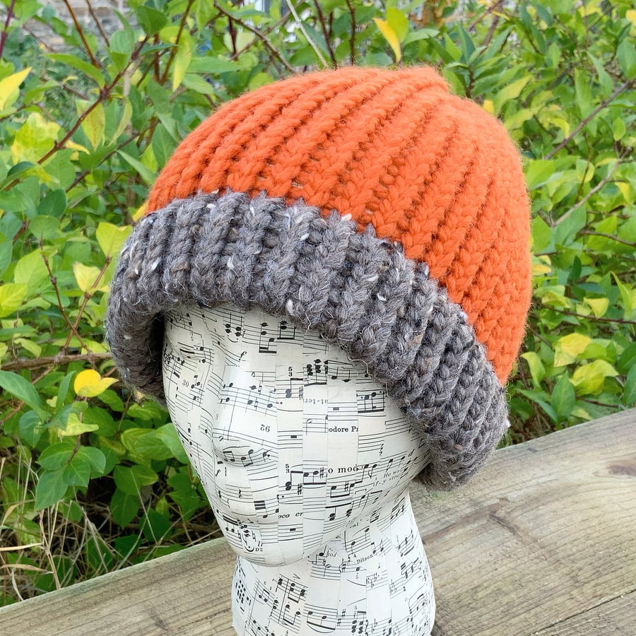 Chunky Knit Hat. Hand Knitted Hat. Orange Hat. Woollen Hat. Woolly Hat. Beanie.