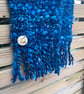 Handspun and woven shades of blue and turquoise art scarf - Image 3