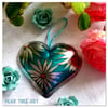 Tin Heart Embossed Metal decoration.Turquoise with Daisy flowers. Handmade. .