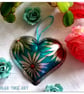 Tin Heart Embossed Metal decoration.Turquoise with Daisy flowers. Handmade. . - Image 1