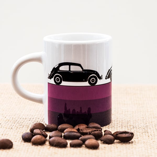 Purple Vintage Retro Cars Espresso Coffee Mug for Car Fans.
