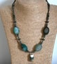 green agate and lampwork glass pendant necklace