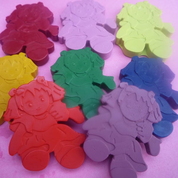 handmade doll shaped wax crayons x 6