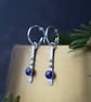 Silver Drop Earrings with Lapis Lazuli Stones - Hoop Earrings - Image 2