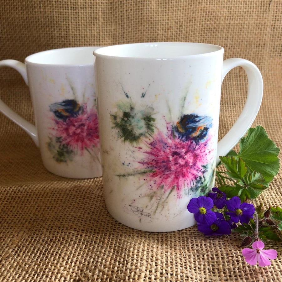 Bee Nice Watercolour Bone China Mug, 10oz, 14oz China Cup, Gift, Kitchenware, Wi
