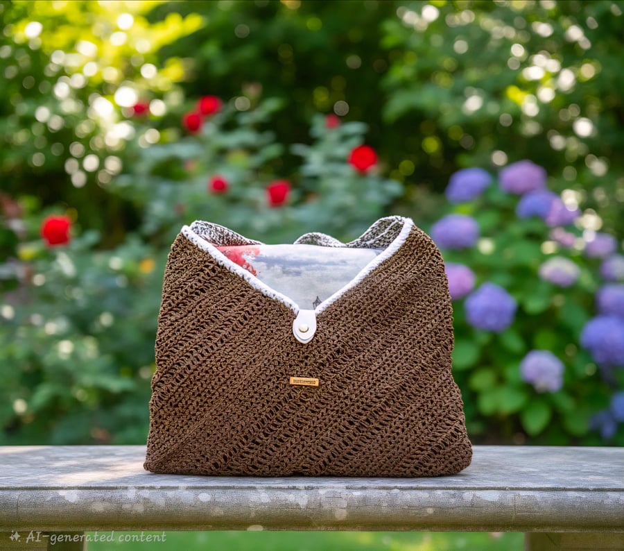 Paper raffia crochet shoulder bag. With two-tone strap.