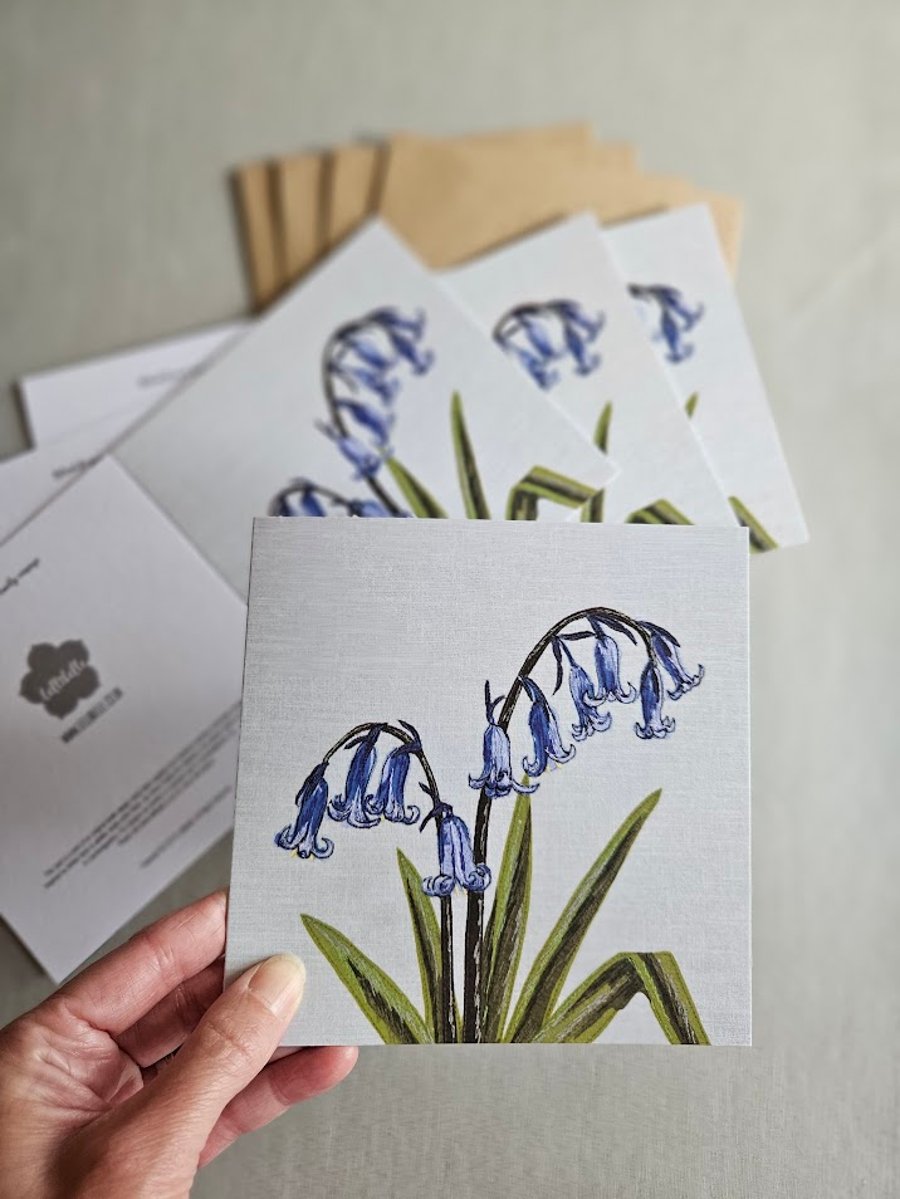 Set of 4 Spring Bluebells cards, blank cards, Notelets, Thinking of you