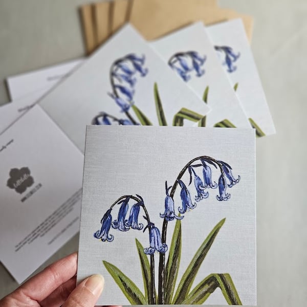 Set of 4 Spring Bluebells cards, blank cards, Notelets, Thinking of you