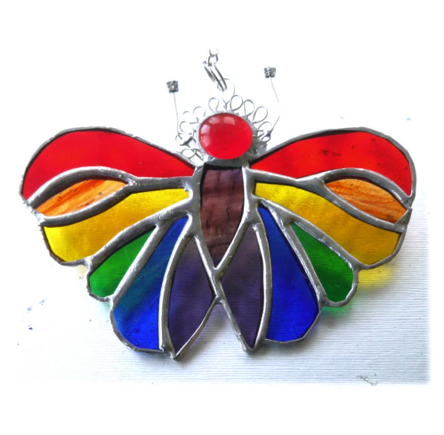 Butterfly Suncatcher Stained Glass Rainbow Handmade 107
