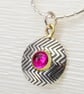 Zigzag sterling silver pendant, handmade featuring a pink Corundum gemstone.  - Image 1
