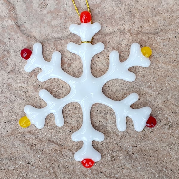 Fused glass Christmas snowflake hanging decoration