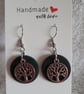 Tree of Life Black Polymer Clay Earrings.  316 Surgical Stainless Steel