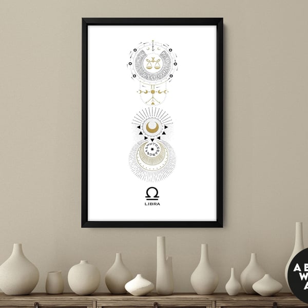 Zodiac art prints Libra gifts, Horoscope print personalised gift for sister, Lib