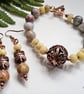 Agate, Yellow Jade & Large Copper Bead Bracelet & Earrings Set - Image 1