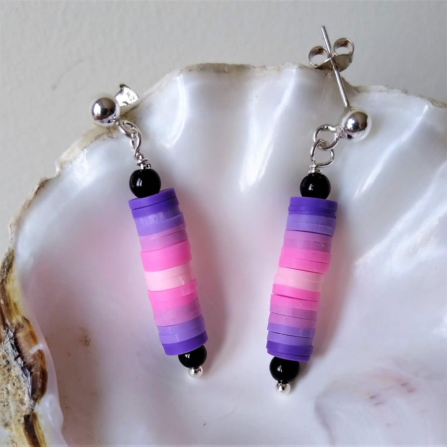Purple Pink Ombre Shaded Silver Drop Stud Earring