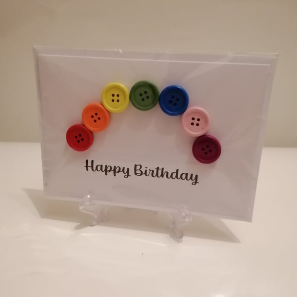 Happy Birthday button rainbow greetings card 