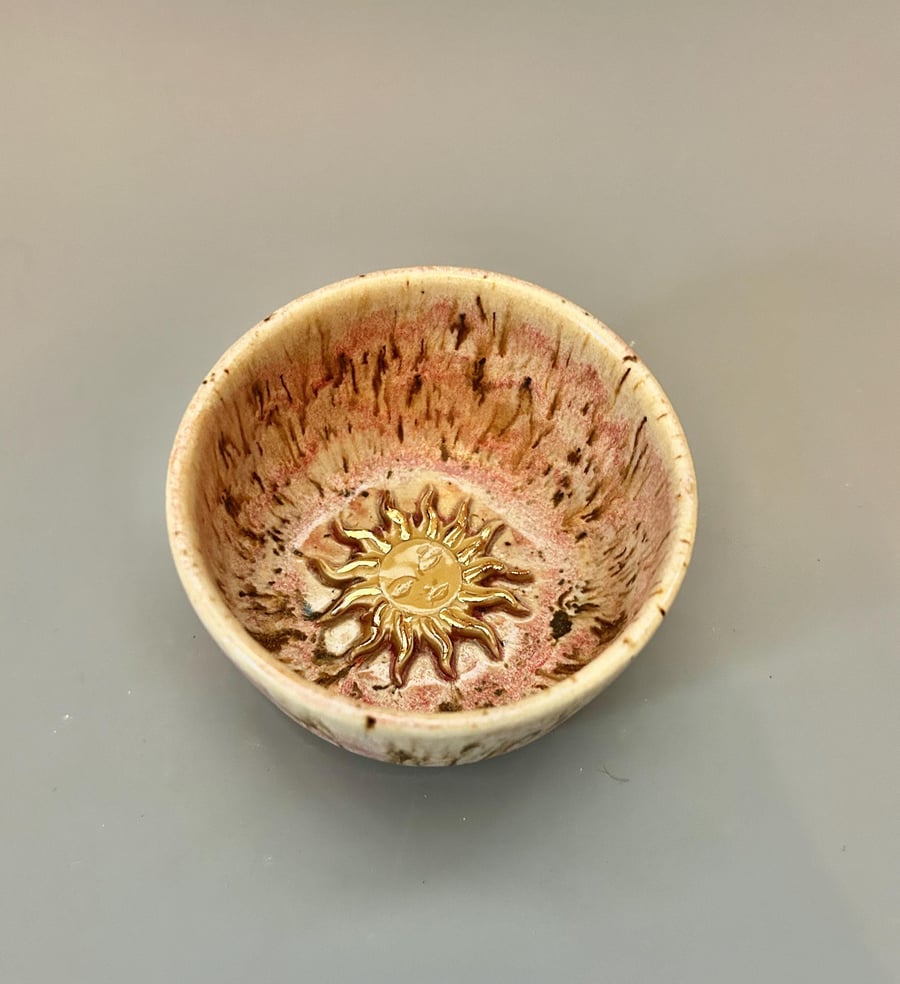 Handmade Ceramic Altar Bowl: Golden Sun Pagan Ritual Dish