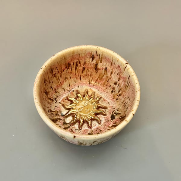 Handmade Ceramic Altar Bowl: Golden Sun Pagan Ritual Dish