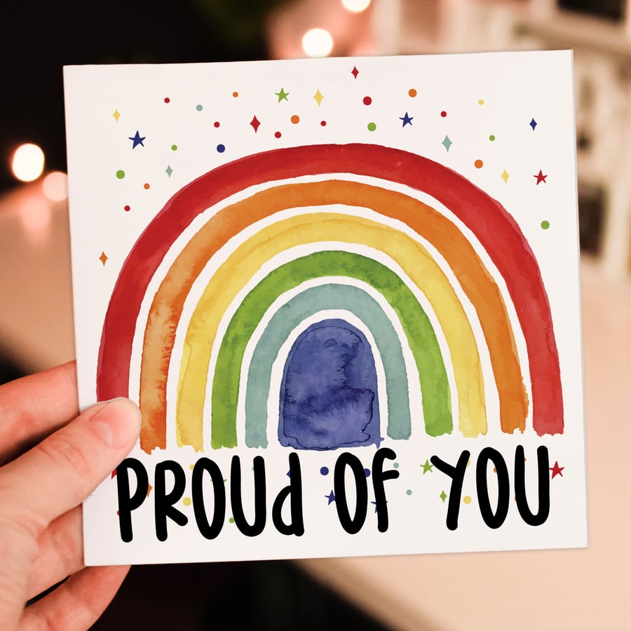 Congratulations card: Proud of you (rainbow)