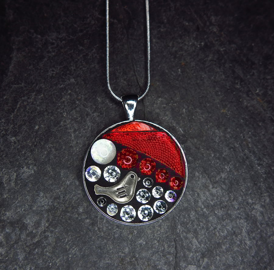 'Red Skies' - Mosaic Pendant - Glow in The Dark!
