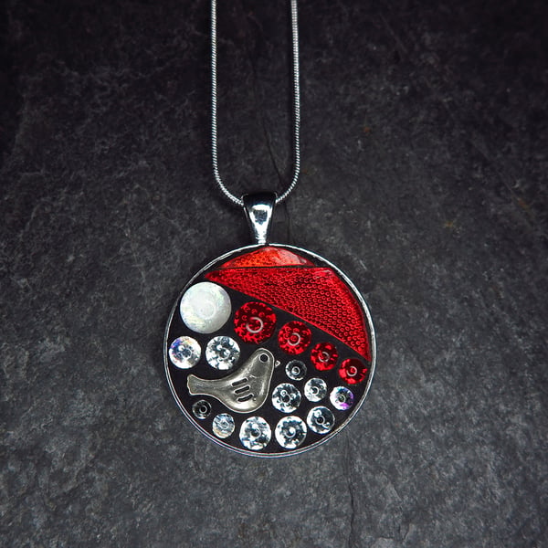 'Red Skies' - Mosaic Pendant - Glow in The Dark!