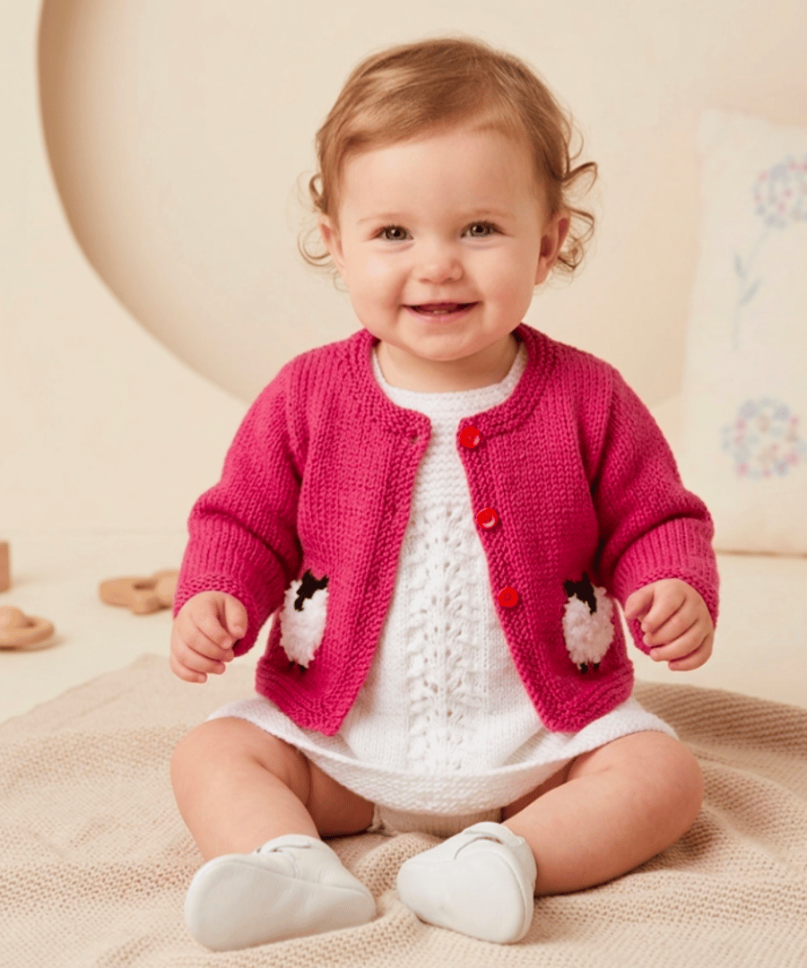 Knitting Pattern for Baby Sheep Cardigan and Dress.  Digital Pattern