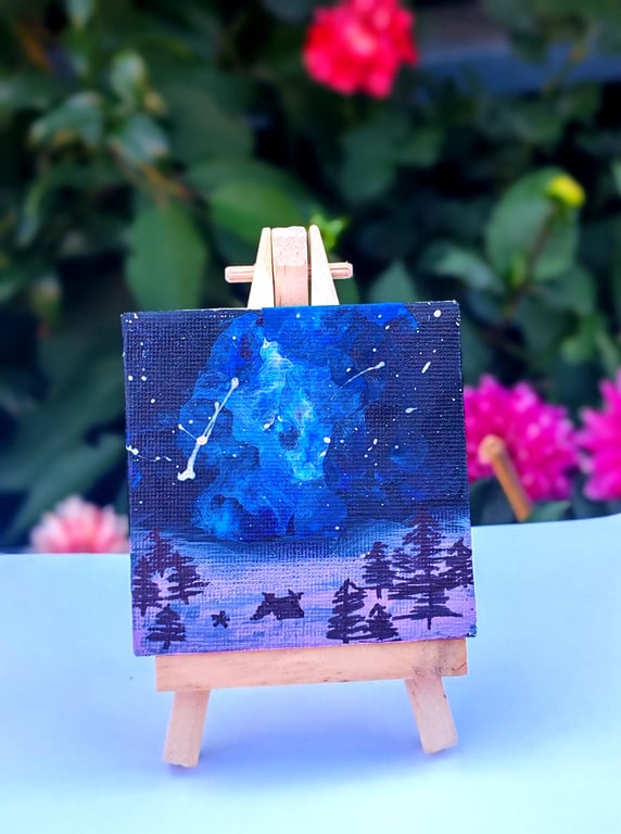 Forest overlooking galaxy painting