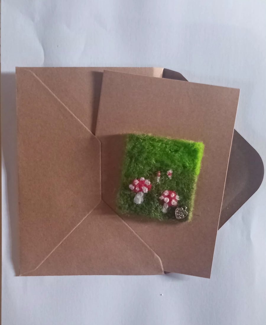 OH LITTLE MUSHROOM  handmade, original, needle felted blank greetings card 