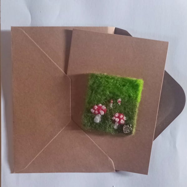 OH LITTLE MUSHROOM  handmade, original, needle felted blank greetings card 