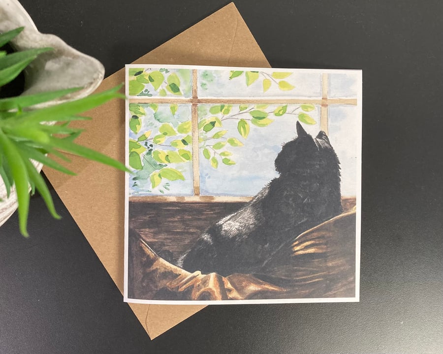 Black Cat Art Card for Any Occasion