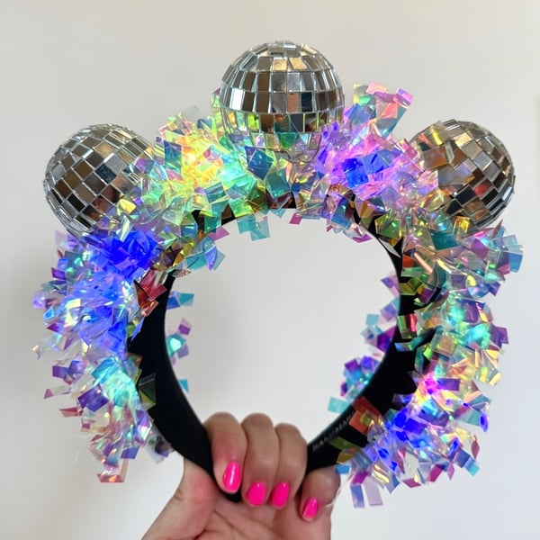 Light Up Disco Ball Headband, Iridescent Festival Crown, Rave Party Headpiece