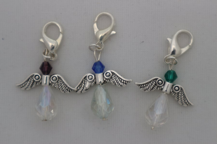 Crochet stitch markers - silver angel x3 in royal clear