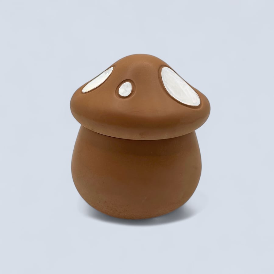 Brown and White Mushroom Shaped Trinket Pot - Toadstool Jewellery Box