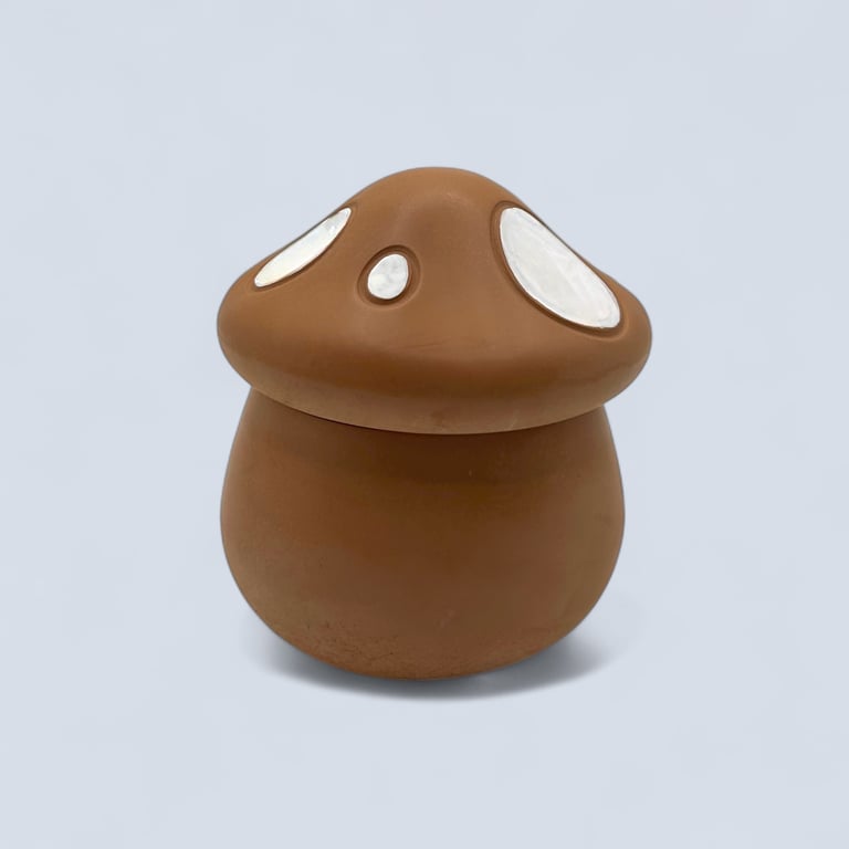 Brown and White Mushroom Shaped Trinket Pot - Toadstool Jewellery Box