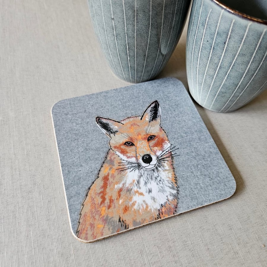 Fox coaster, melamine, cork backed