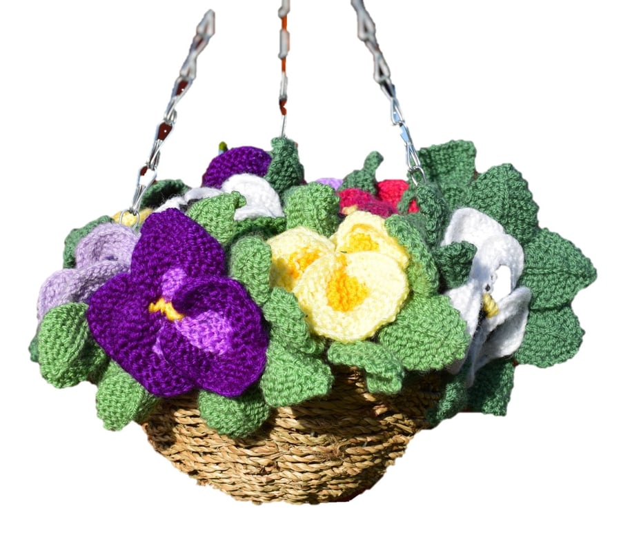 Knitting Pattern for Pansy Hanging Basket.  Digital Pattern