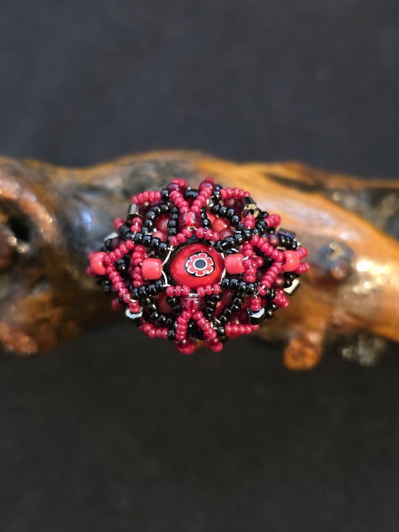 Red Milli Fiori Adjustable Statement Ring