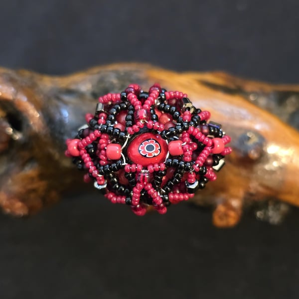 Red Milli Fiori Adjustable Statement Ring